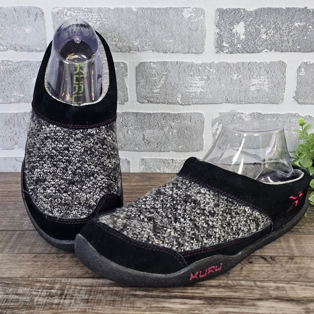 KURU Draft Women's Black Gray Knit Mule Clog Slippers Size 10 200106100